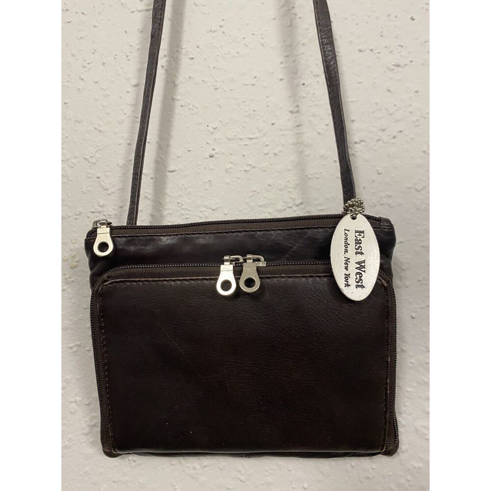 VGT East West New York London Brown Leather Crossbody SMALL Messenger BAG 6"x7.5